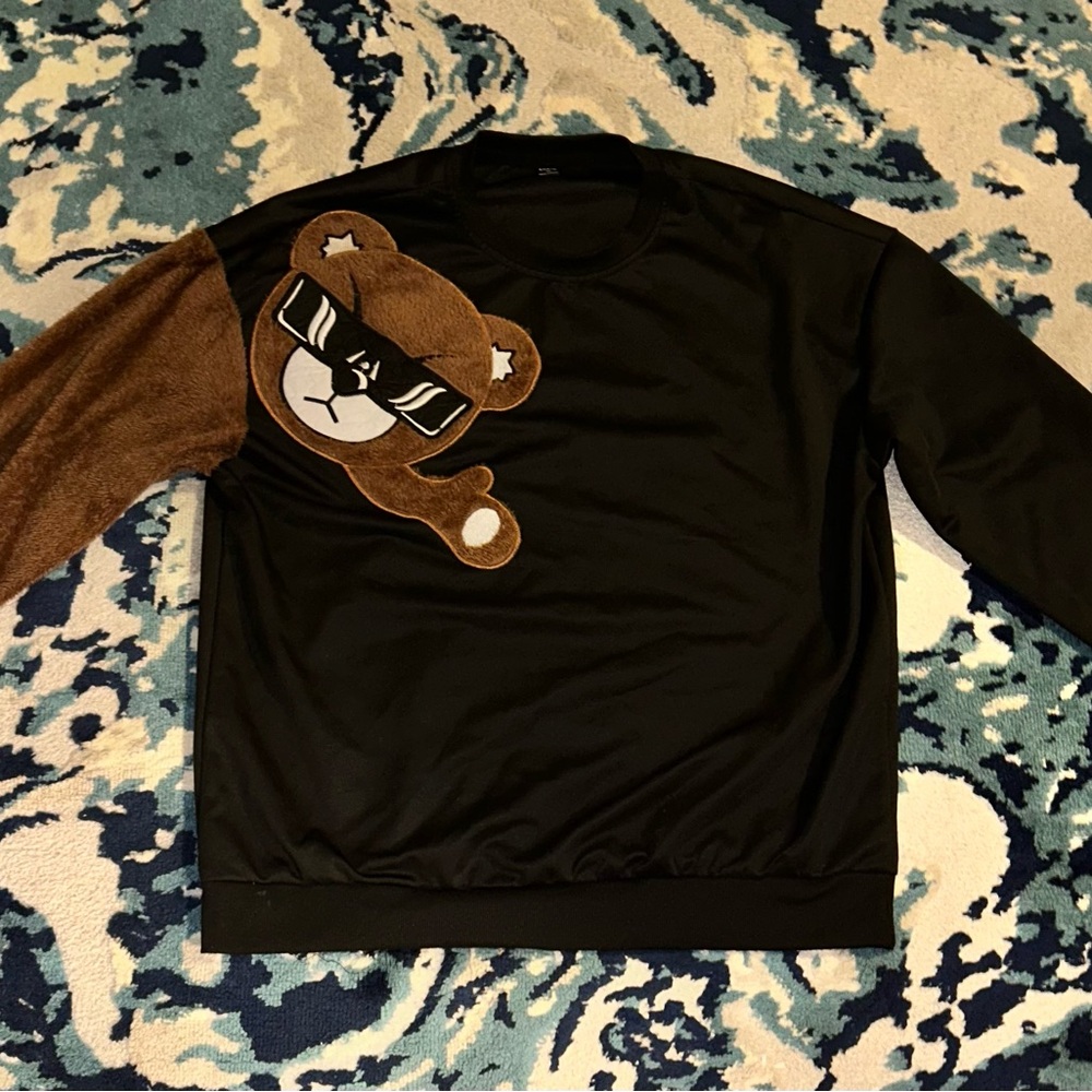 Brown Long Sleeve Tee with Bear Appliqué